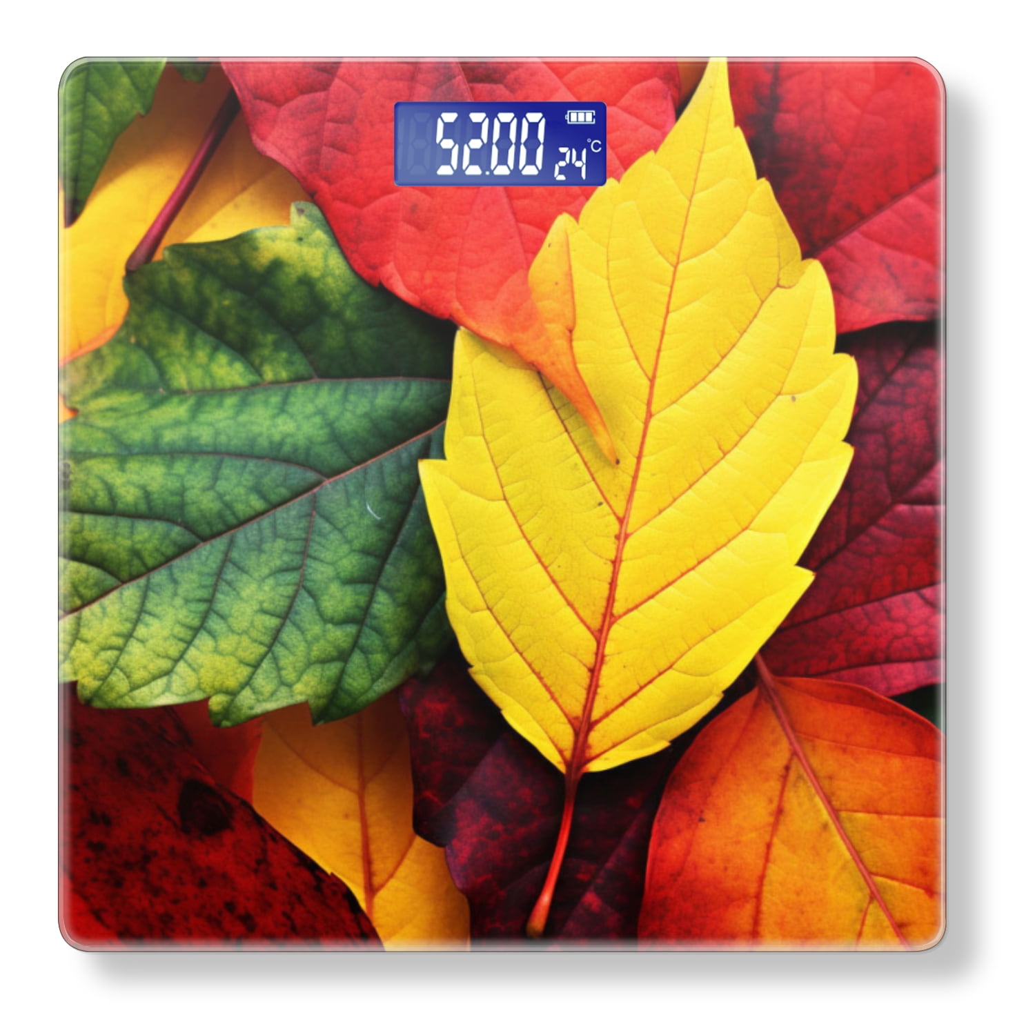 High Precision Body Weight Scale Smart Bathroom Scales with Large LCD Display(400lbs),Decorative for Bedroom-Colorful Autumn Leaves In Red And Green Hues