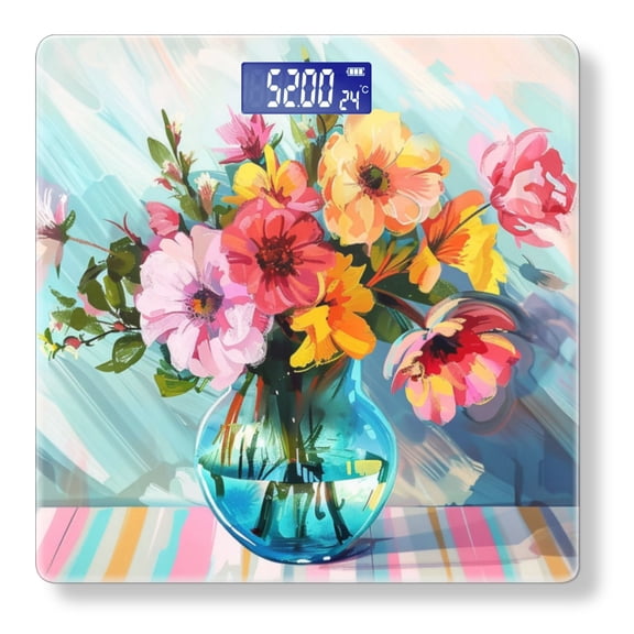 High Precision Body Weight Scale Smart Bathroom Scales with Large LCD Display(400lbs),Decorative for Bedroom-Colorful Bouquet Of Flowers In Acrylic Glass Vase