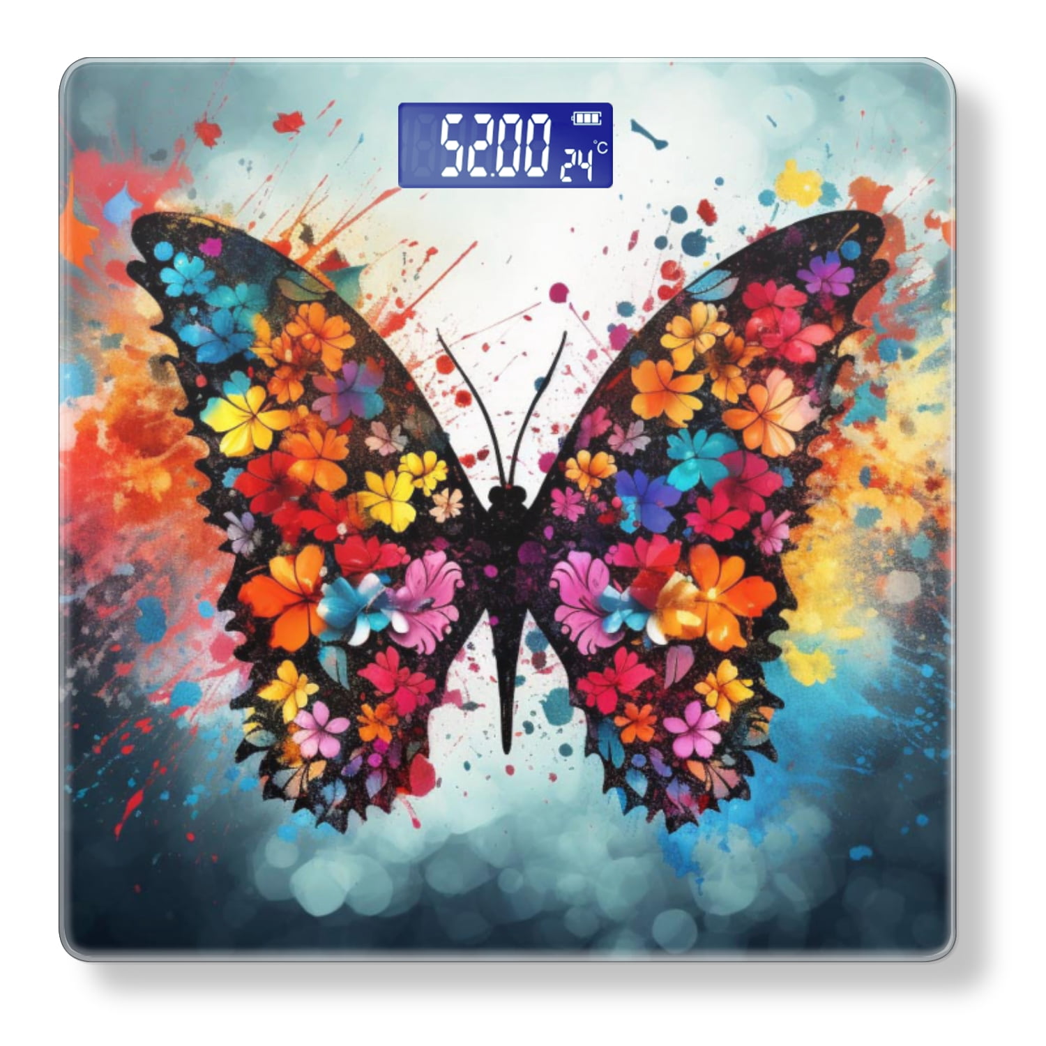 High Precision Body Weight Scale Smart Bathroom Scales with Large LCD Display(400lbs),Decorative for Bedroom-Colorful Butterfly Made Of Flowers With Splashes Of Paint