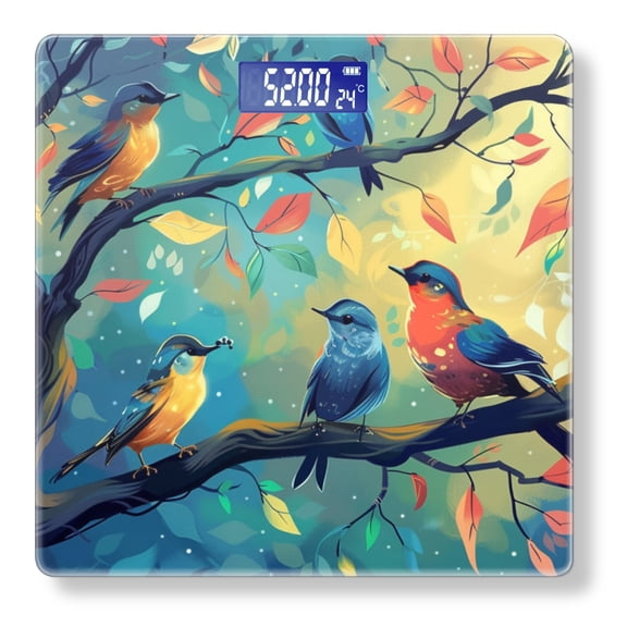 High Precision Body Weight Scale Smart Bathroom Scales with Large LCD Display(400lbs),Decorative for Bedroom-Colorful Cartoon Birds Sitting On Tree Branches