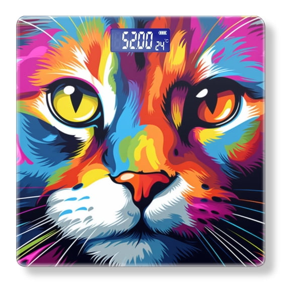 High Precision Body Weight Scale Smart Bathroom Scales with Large LCD Display(400lbs),Decorative for Bedroom-Colorful Cat Face Vector Illustration With Vibrant Background