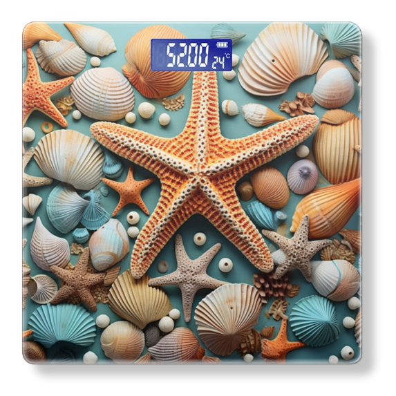 High Precision Body Weight Scale Smart Bathroom Scales with Large LCD Display(400lbs),Decorative for Bedroom-Colorful Collage Of Various Seashells And Starfish
