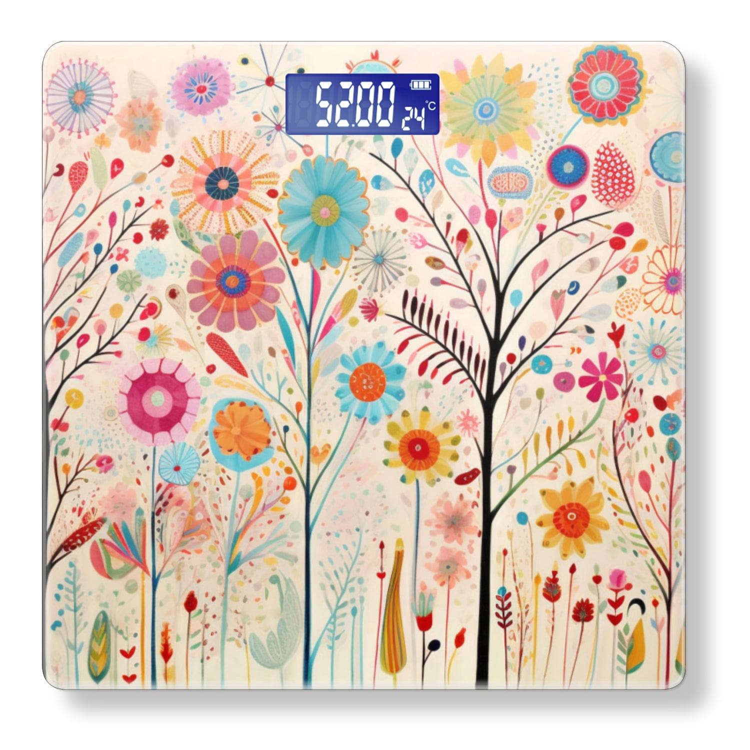 High Precision Body Weight Scale Smart Bathroom Scales with Large LCD Display(400lbs),Decorative for Bedroom-Colorful Floral Trees And Flowers With Bright Colors