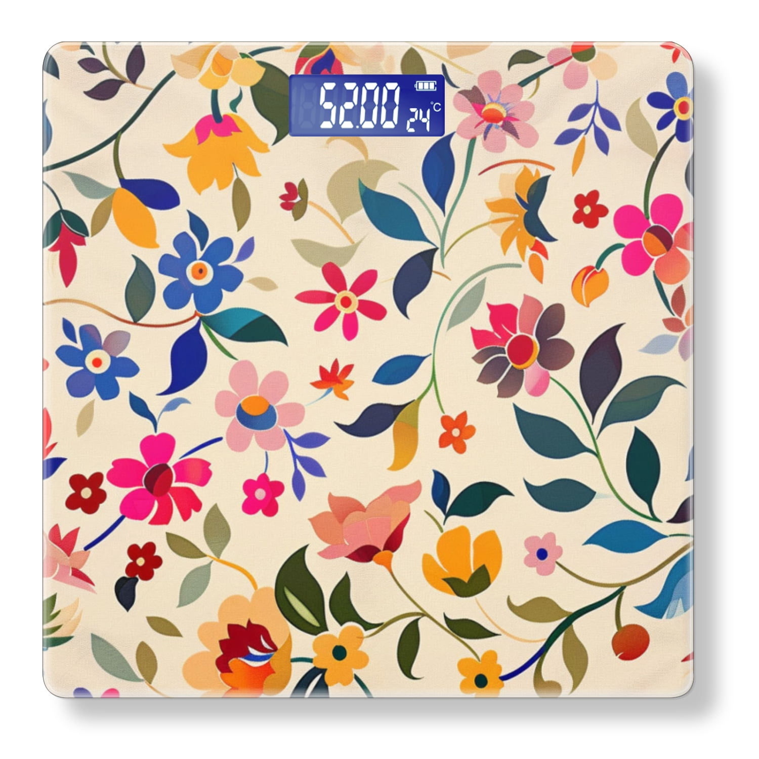 High Precision Body Weight Scale Smart Bathroom Scales with Large LCD Display(400lbs),Decorative for Bedroom-Colorful Flowers And Leaves On Cream-Colored