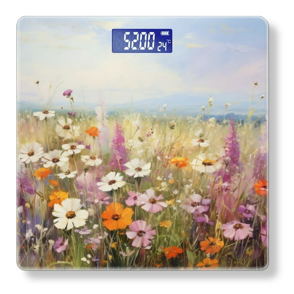 High Precision Body Weight Scale Smart Bathroom Scales with Large LCD Display(400lbs),Decorative for Bedroom-Colorful Flowers In Lush Wildflower Field