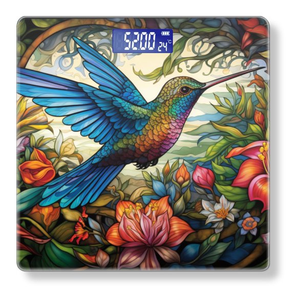 High Precision Body Weight Scale Smart Bathroom Scales with Large LCD Display(400lbs),Decorative for Bedroom-Colorful Hummingbird In Flight And Surrounded By Vibrant Flowers