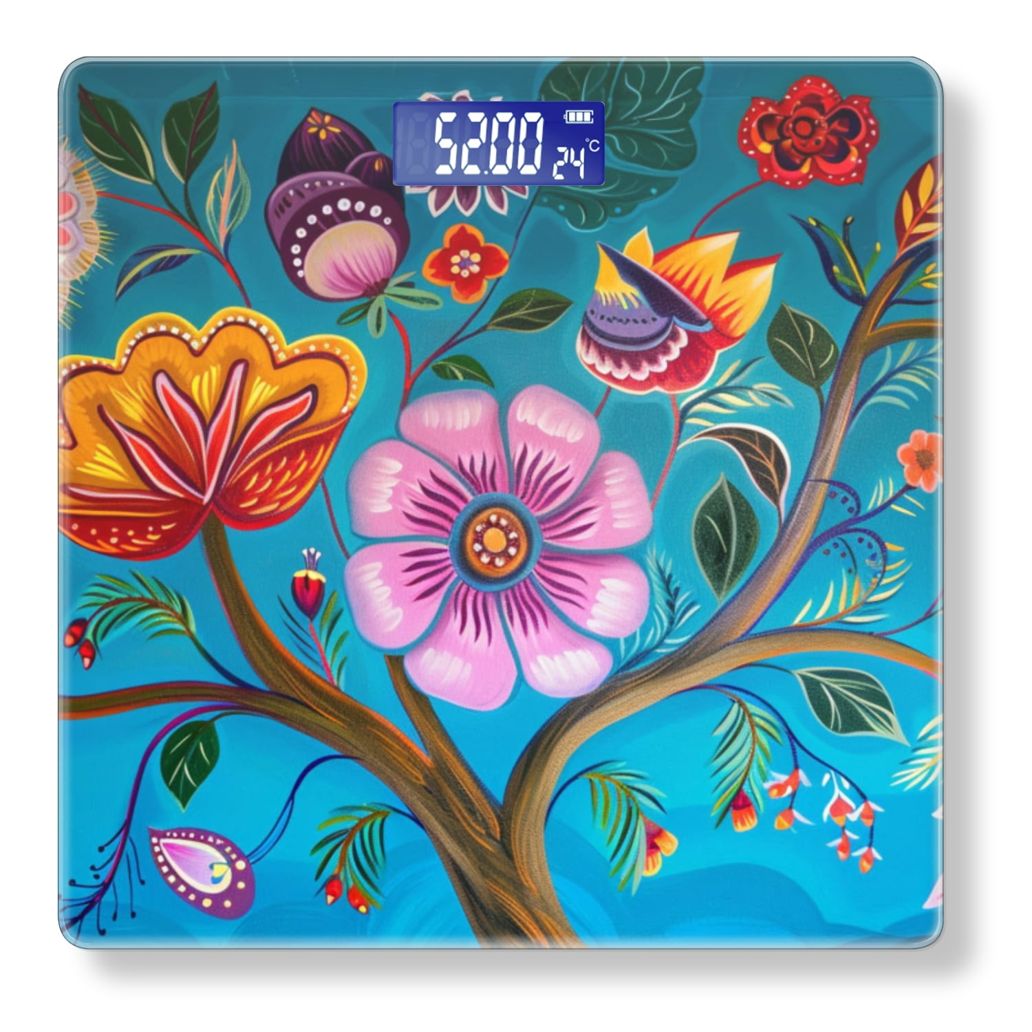 High Precision Body Weight Scale Smart Bathroom Scales with Large LCD Display(400lbs),Decorative for Bedroom-Colorful Mural Of Intricately Detailed Floral Tree
