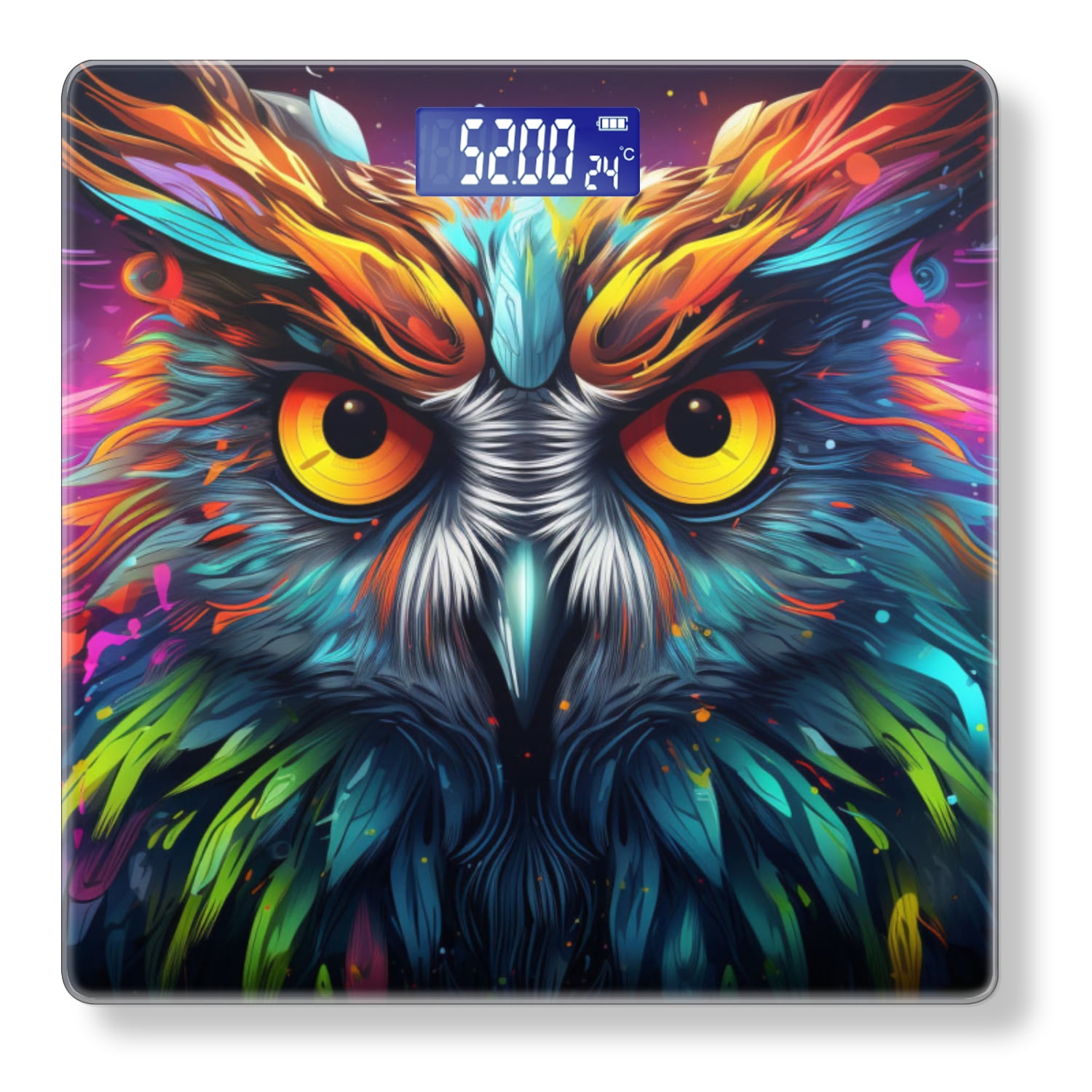 High Precision Body Weight Scale Smart Bathroom Scales with Large LCD Display(400lbs),Decorative for Bedroom-Colorful Owl Face With Glowing Eyes On Dark Background