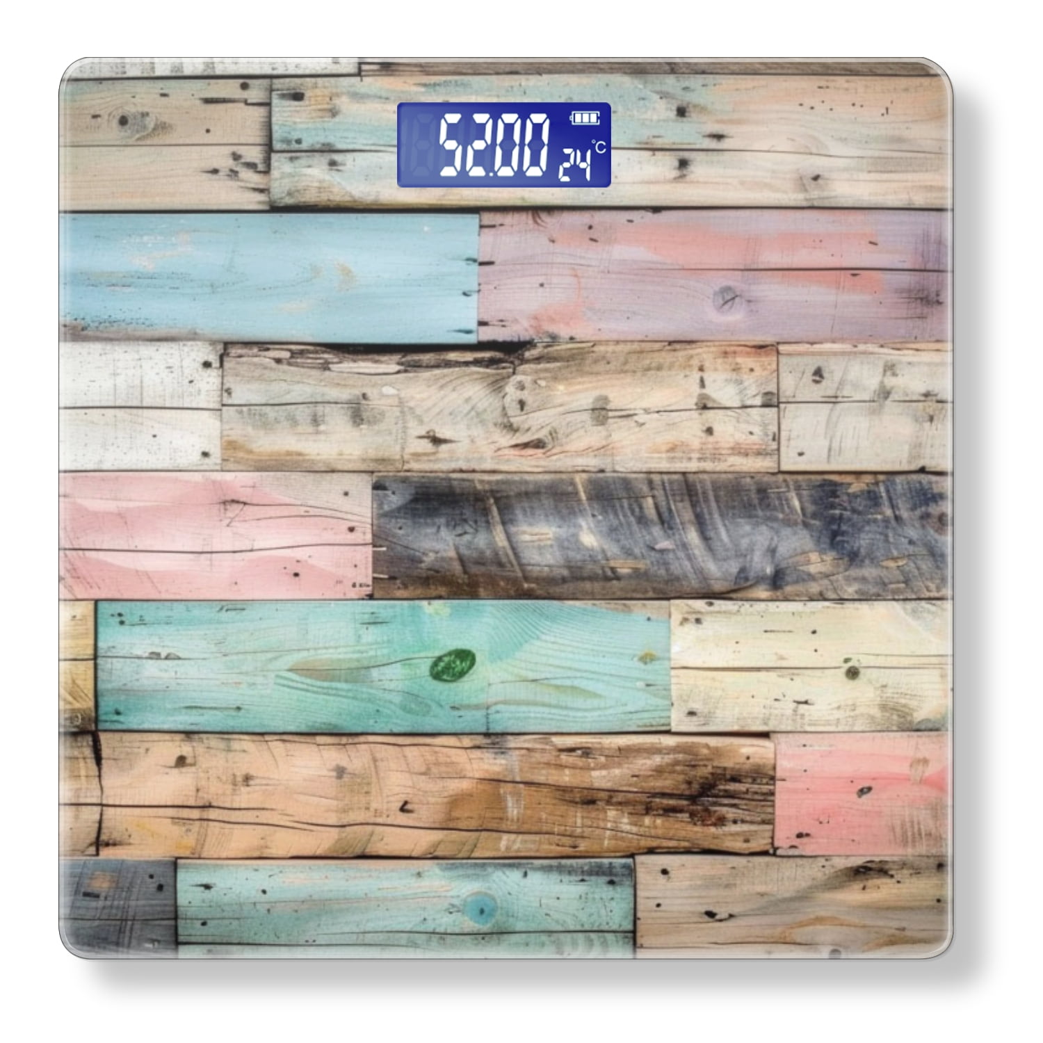 High Precision Body Weight Scale Smart Bathroom Scales with Large LCD Display(400lbs),Decorative for Bedroom-Colorful Pastel-Toned Neutral Aged Wood Wall Background