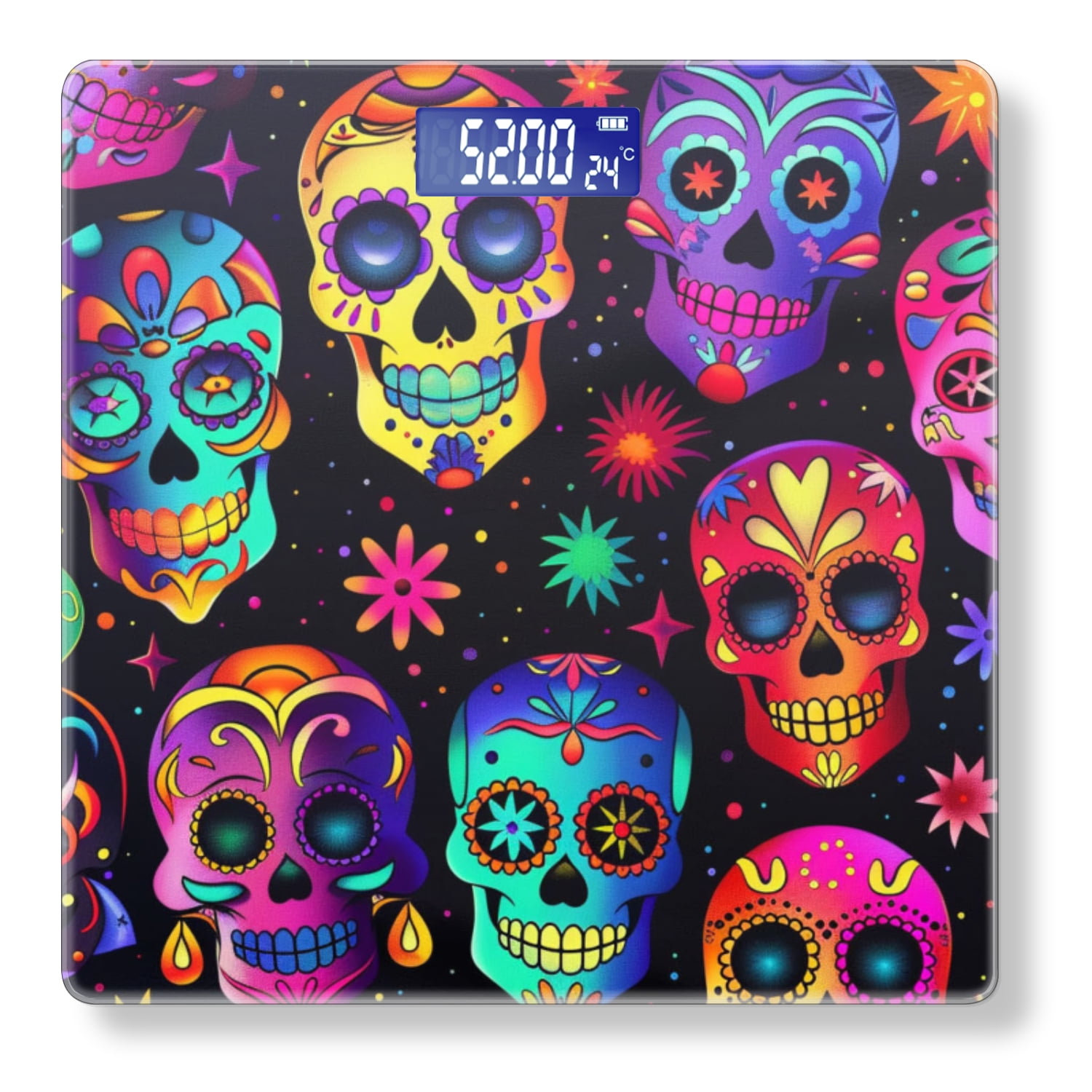 High Precision Body Weight Scale Smart Bathroom Scales with Large LCD Display(400lbs),Decorative for Bedroom-Colorful Pattern Of Skulls On Black Background
