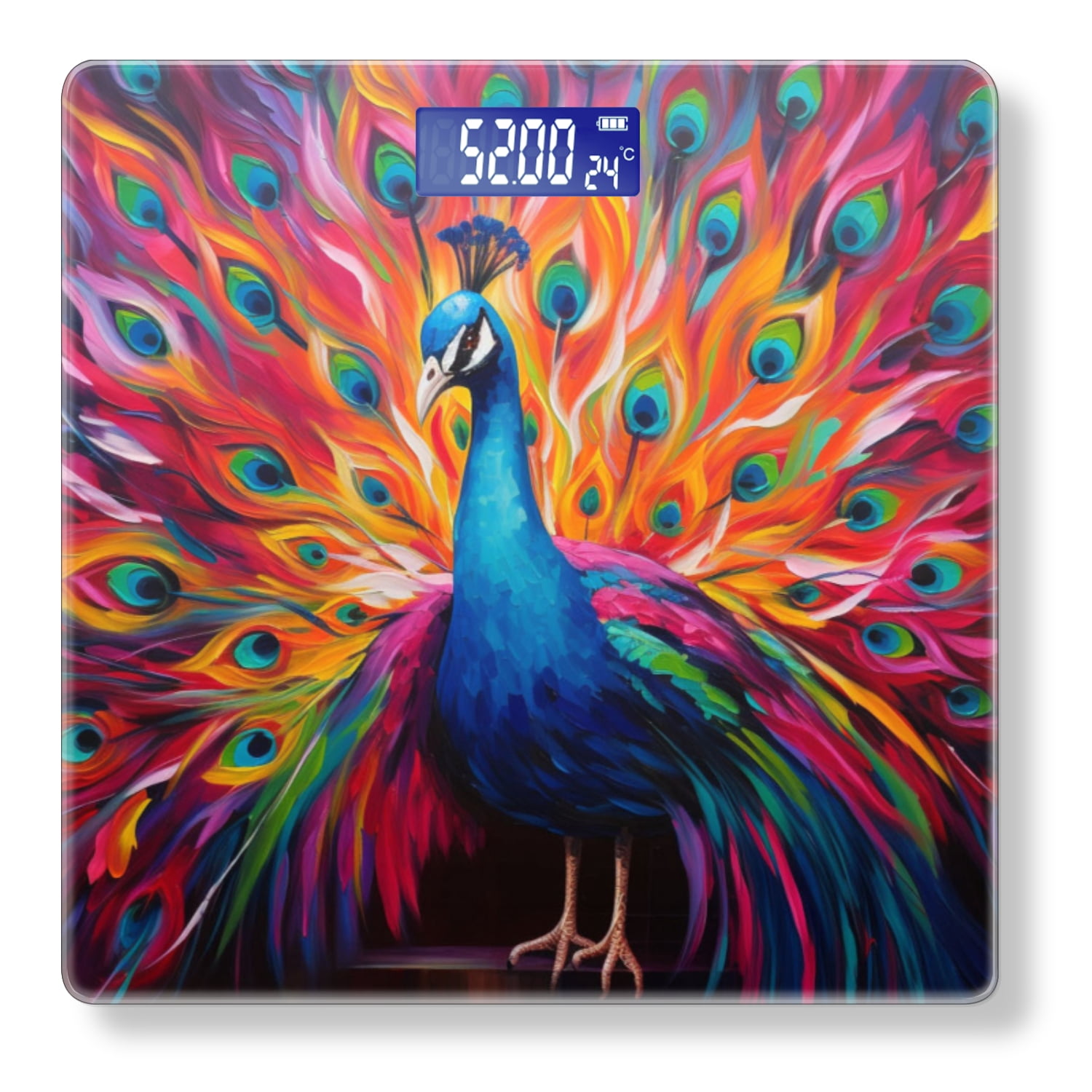 High Precision Body Weight Scale Smart Bathroom Scales with Large LCD Display(400lbs),Decorative for Bedroom-Colorful Peacock With Feathers Spread Out