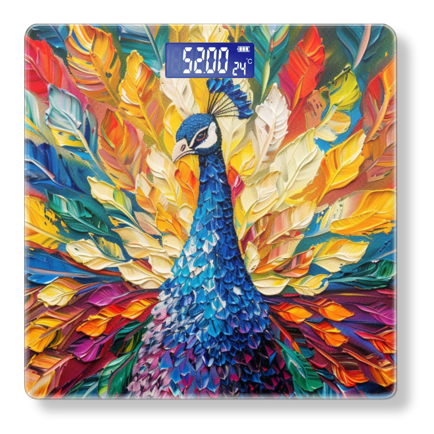 High Precision Body Weight Scale Smart Bathroom Scales with Large LCD Display(400lbs),Decorative for Bedroom-Colorful Peacock With Vibrant Feathers Spread Out In Array Of Colors