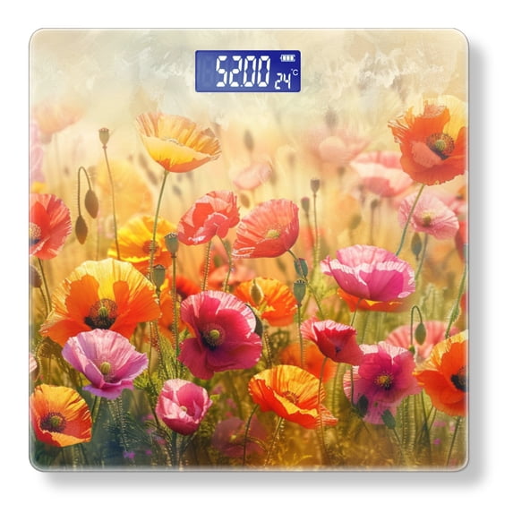 High Precision Body Weight Scale Smart Bathroom Scales with Large LCD Display(400lbs),Decorative for Bedroom-Colorful Poppy Field Blooming Flowers In The Sun