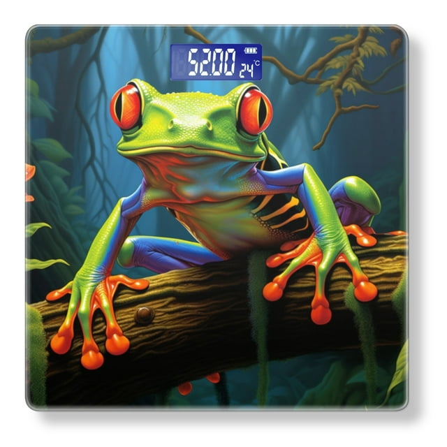 High Precision Body Weight Scale Smart Bathroom Scales with Large LCD Display(400lbs),Decorative for Bedroom-Colorful Red-Eyed Tree Frog Sitting On Branch In The Jungle