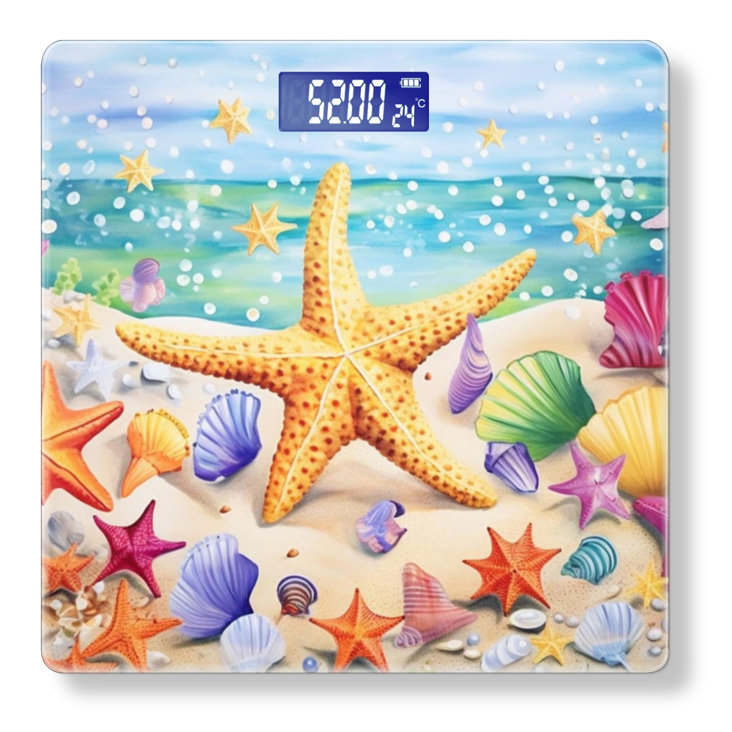 High Precision Body Weight Scale Smart Bathroom Scales with Large LCD Display(400lbs),Decorative for Bedroom-Colorful Starfish And Seashells On The Beach