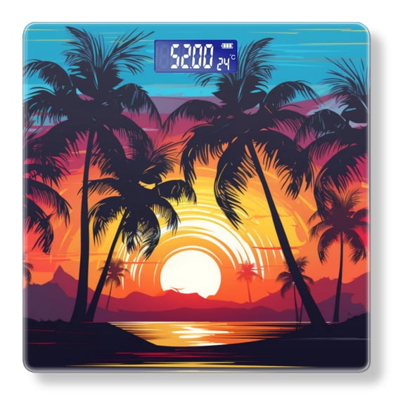 High Precision Body Weight Scale Smart Bathroom Scales with Large LCD Display(400lbs),Decorative for Bedroom-Colorful Sunset With Silhouettes Of Palm Trees On The Beach