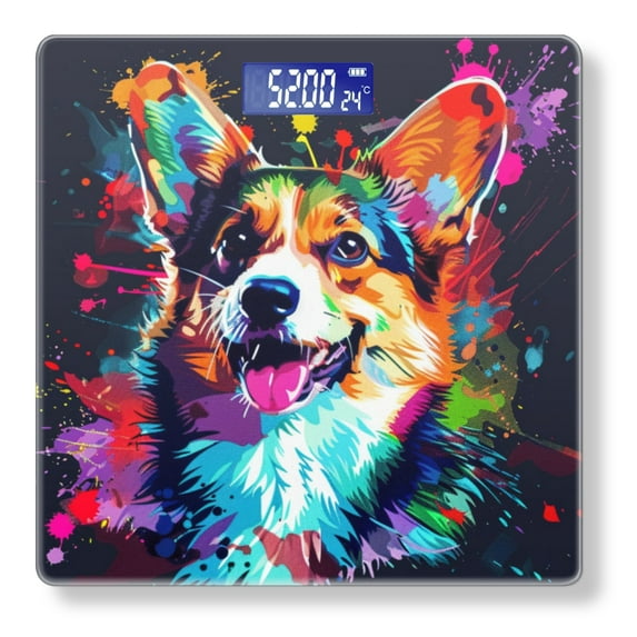 Bathroom Scale, Highly Accurate Digital Body Scale,Precisely Measures Weight up to 400 lbs-Colorful Vector Illustration Of Corgi Dog On Black Background