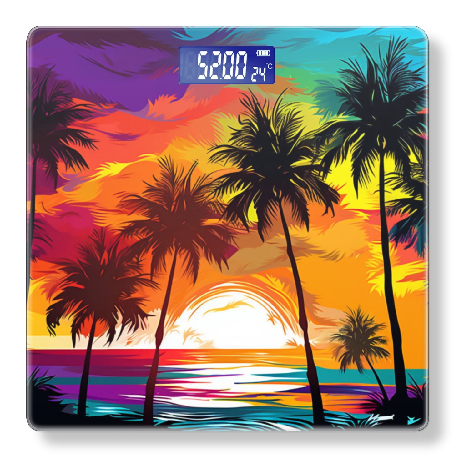 High Precision Body Weight Scale Smart Bathroom Scales with Large LCD Display(400lbs),Decorative for Bedroom-Colorful Vector Illustration Of Palm Tree Silhouettes On The Beach