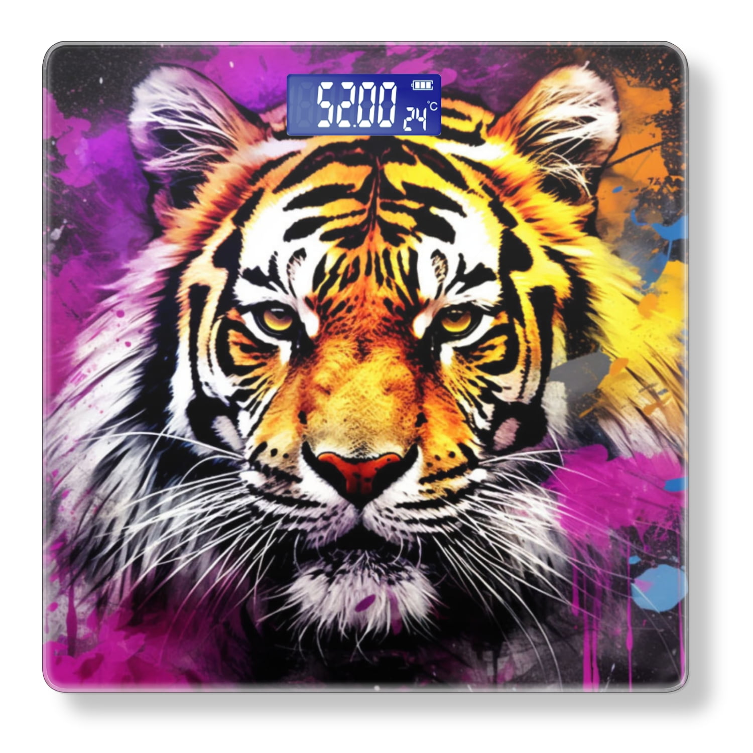 High Precision Body Weight Scale Smart Bathroom Scales with Large LCD Display(400lbs),Decorative for Bedroom-Colorful And Vibrant Tiger Face Set Against Dark Background