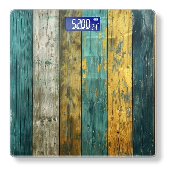 High Precision Body Weight Scale Smart Bathroom Scales with Large LCD Display(400lbs),Decorative for Bedroom-Colorful Wooden Planks In Teal And Yellow