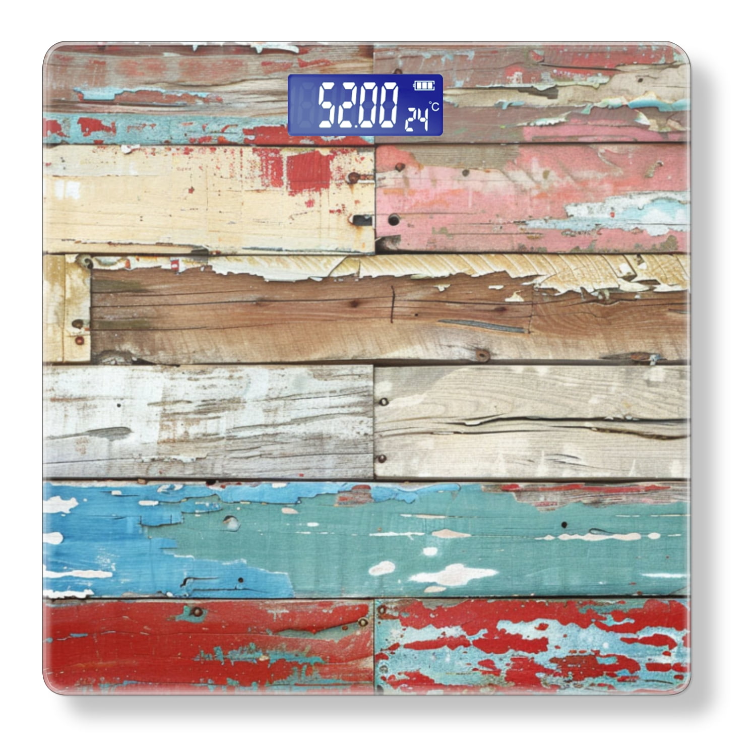 High Precision Body Weight Scale Smart Bathroom Scales with Large LCD Display(400lbs),Decorative for Bedroom-Colorful Wooden Planks With Weathered Paint