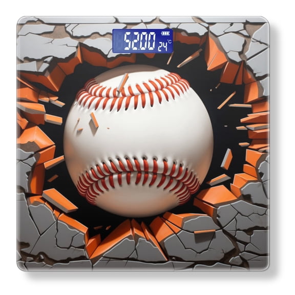 High Precision Body Weight Scale Smart Bathroom Scales with Large LCD Display(400lbs),Decorative for Bedroom-Cracked Hole In Wall With Baseball Inside