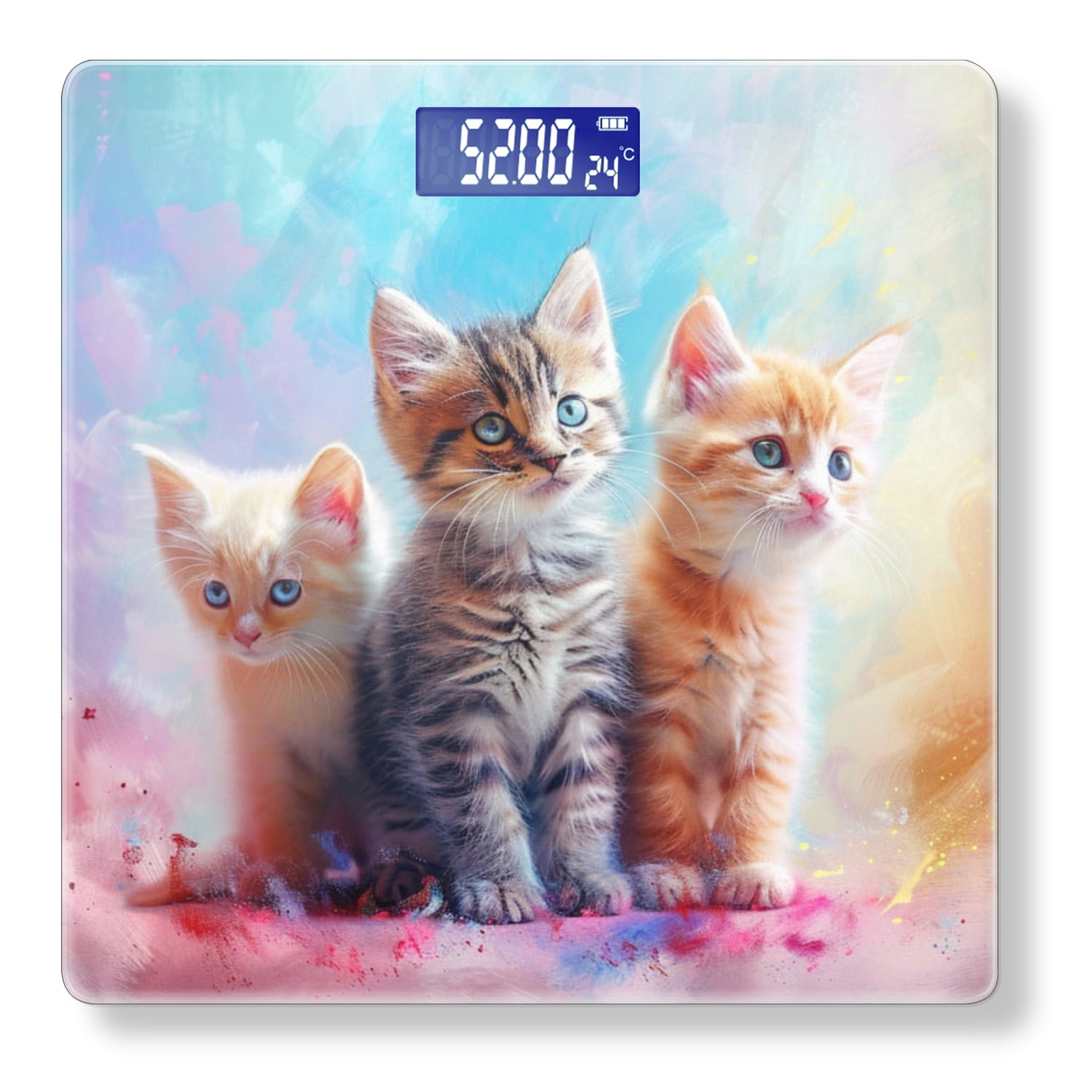 High Precision Body Weight Scale Smart Bathroom Scales with Large LCD Display(400lbs),Decorative for Bedroom-Cute Adorable Baby Kittens Sitting Together, With Soft