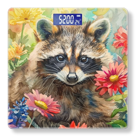 High Precision Body Weight Scale Smart Bathroom Scales with Large LCD Display(400lbs),Decorative for Bedroom-Cute Baby Raccoon In The Midst Of Colorful Flowers