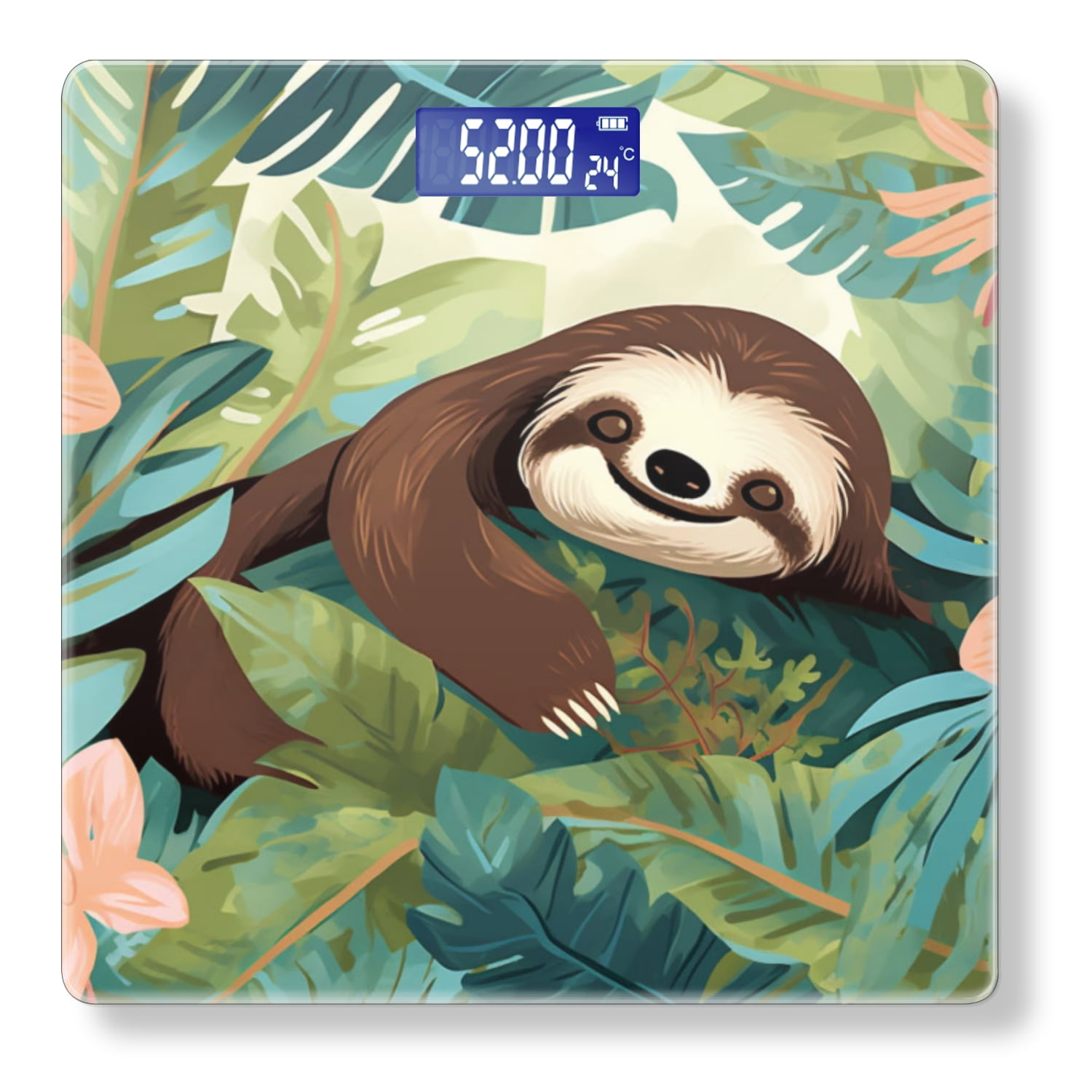 High Precision Body Weight Scale Smart Bathroom Scales with Large LCD Display(400lbs),Decorative for Bedroom-Cute Cartoon Sloth Surrounded By Tropical Leaves