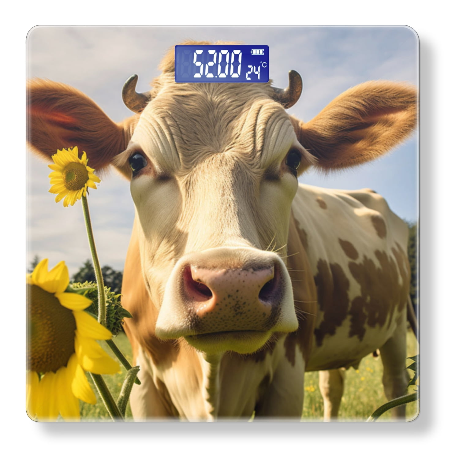 High Precision Body Weight Scale Smart Bathroom Scales with Large LCD Display(400lbs),Decorative for Bedroom-Cute Cow With Brown And White Spots Stands In The Meadow