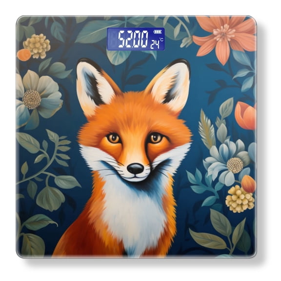 High Precision Body Weight Scale Smart Bathroom Scales with Large LCD Display(400lbs),Decorative for Bedroom-Cute Fox In Front Of Blue Floral Background