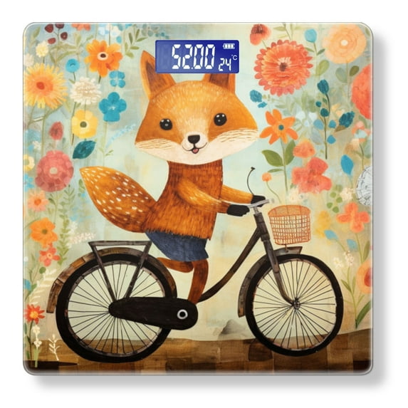 High Precision Body Weight Scale Smart Bathroom Scales with Large LCD Display(400lbs),Decorative for Bedroom-Cute Fox Riding Bicycle And Surrounded By Colorful Flowers