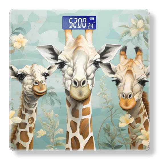 High Precision Body Weight Scale Smart Bathroom Scales with Large LCD Display(400lbs),Decorative for Bedroom-Cute Giraffes With Lovely Smiles Surrounded By Flowers And Plants