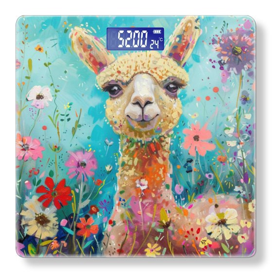 High Precision Body Weight Scale Smart Bathroom Scales with Large LCD Display(400lbs),Decorative for Bedroom-Cute Happy Baby Alpaca In The Middle Of Colorful Wildflowers