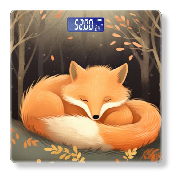 High Precision Body Weight Scale Smart Bathroom Scales with Large LCD Display(400lbs),Decorative for Bedroom-Cute Red Fox Sleeping In The Forest Beautiful Drawing