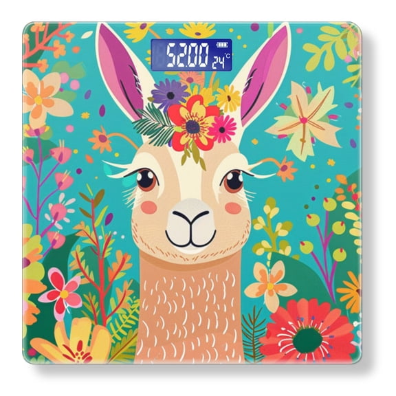 High Precision Body Weight Scale Smart Bathroom Scales with Large LCD Display(400lbs),Decorative for Bedroom-Cute Smiling Llama In The Middle Of Colorful Spring Flowers
