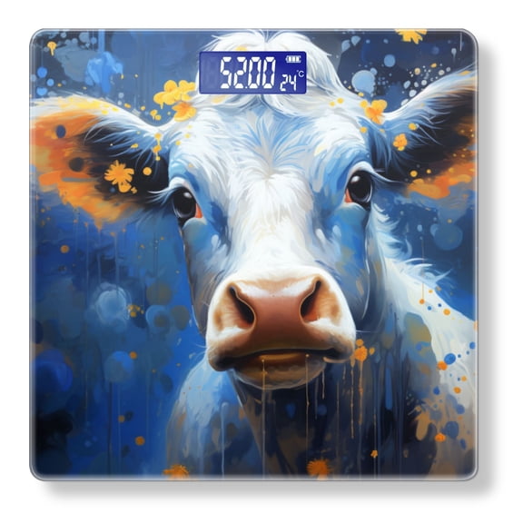 High Precision Body Weight Scale Smart Bathroom Scales with Large LCD Display(400lbs),Decorative for Bedroom-Cute White And Blue Cow With Yellow Daisies On Head