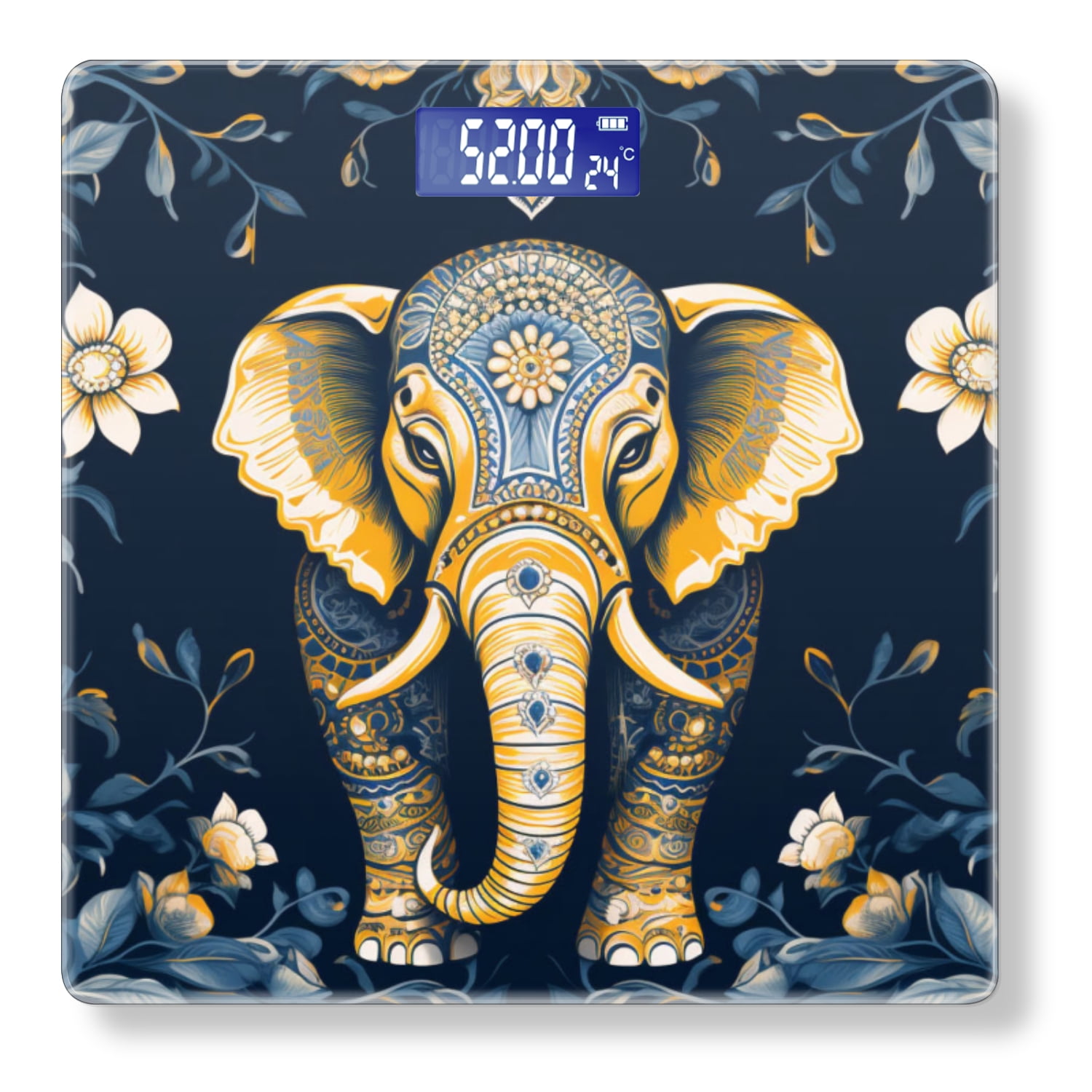 High Precision Body Weight Scale Smart Bathroom Scales with Large LCD Display(400lbs),Decorative for Bedroom-Dark Blue Background With Elephant In The Center