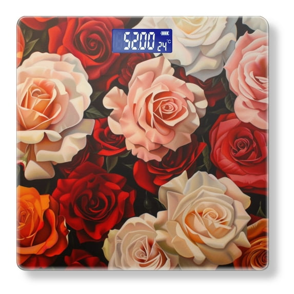 High Precision Body Weight Scale Smart Bathroom Scales with Large LCD Display(400lbs),Decorative for Bedroom-Detailed Painting Of Roses In Various Colors And Sizes