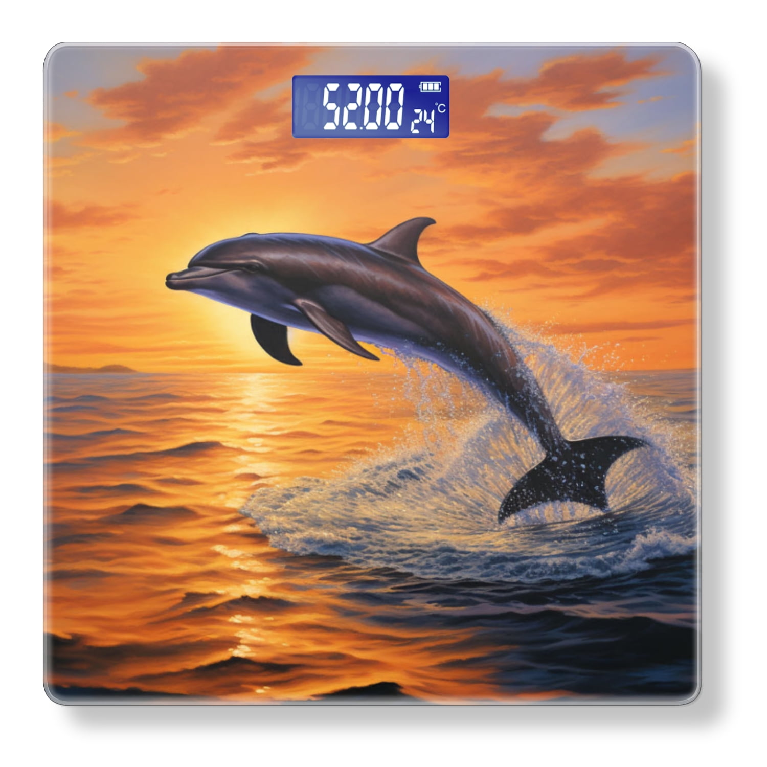 High Precision Body Weight Scale Smart Bathroom Scales with Large LCD Display(400lbs),Decorative for Bedroom-Dolphin Leaping Out Of The Water At Sunset