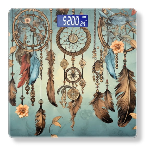 High Precision Body Weight Scale Smart Bathroom Scales with Large LCD Display(400lbs),Decorative for Bedroom-Dreamcatchers With Feathers Hanging Featuring Floral