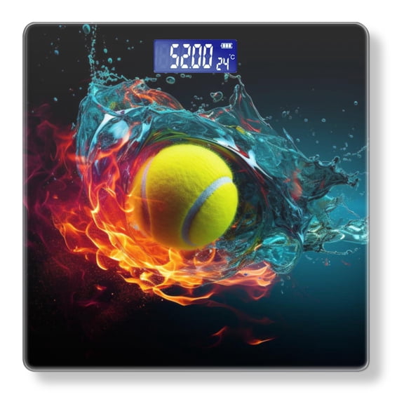 Bathroom Scale, Highly Accurate Digital Body Scale,Precisely Measures Weight up to 400 lbs-Dynamic Tennis Ball Surrounded By Fire And Water
