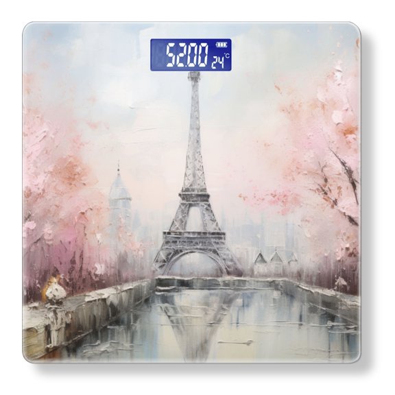 High Precision Body Weight Scale Smart Bathroom Scales with Large LCD Display(400lbs),Decorative for Bedroom-Eiffel Tower Surrounded By Blooming Cherry Blossom Trees
