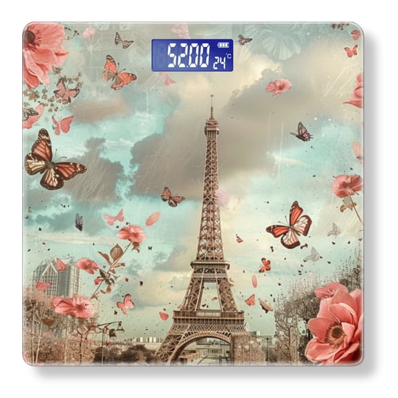 Bathroom Scale, Highly Accurate Digital Body Scale,Precisely Measures Weight up to 400 lbs-Eiffel Tower Surrounded By Butterflies And Flowers