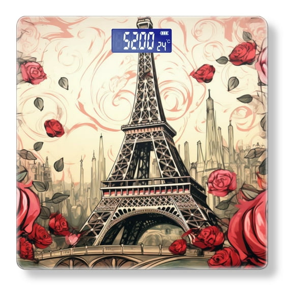 High Precision Body Weight Scale Smart Bathroom Scales with Large LCD Display(400lbs),Decorative for Bedroom-Eiffel Tower Surrounded By Red Roses With Romantic Paris Background