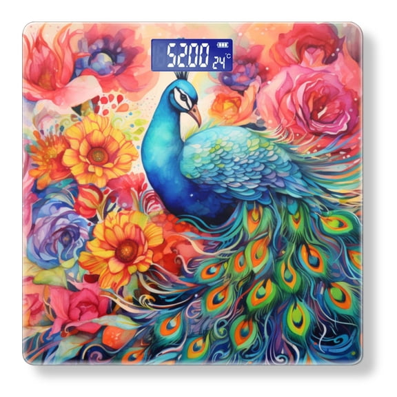 High Precision Body Weight Scale Smart Bathroom Scales with Large LCD Display(400lbs),Decorative for Bedroom-Elegant Peacock With Feathers That Look Like Colorful Flowers
