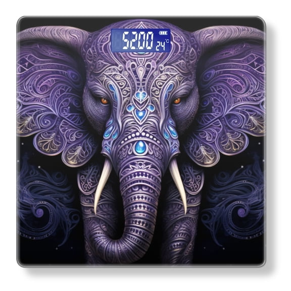 High Precision Body Weight Scale Smart Bathroom Scales with Large LCD Display(400lbs),Decorative for Bedroom-Elephant With Intricate Patterns And Glowing Eyes