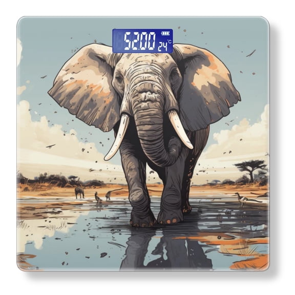 High Precision Body Weight Scale Smart Bathroom Scales with Large LCD Display(400lbs),Decorative for Bedroom-Elephant Standing In The Savanna Near Water