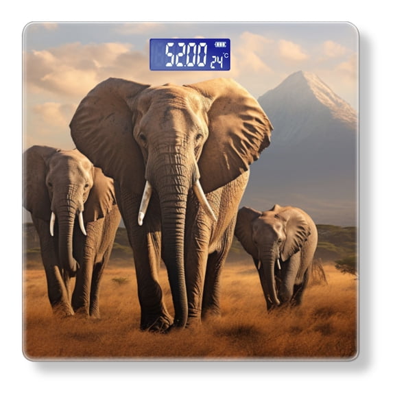 High Precision Body Weight Scale Smart Bathroom Scales with Large LCD Display(400lbs),Decorative for Bedroom-Family Of Elephants Walking In The Savanna With African Mountain Behind