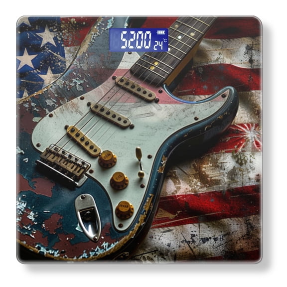 High Precision Body Weight Scale Smart Bathroom Scales with Large LCD Display(400lbs),Decorative for Bedroom-Fender Guita With American Flag Background